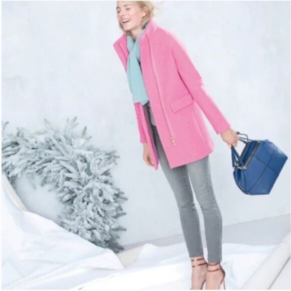 J.Crew Cocoon Bubblegum Pink Italian Stadium Cloth Wool Coat - Picture 3 of 11